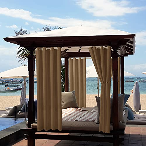 ele ELEOPTION Outdoor Gardinen Wasserabweisend UV Schutz Ösen Winddicht Blickdicht Outdoor Gardinen Indoor Outdoor Vorhang für Garten Hof Balkon Braun 132x240cm