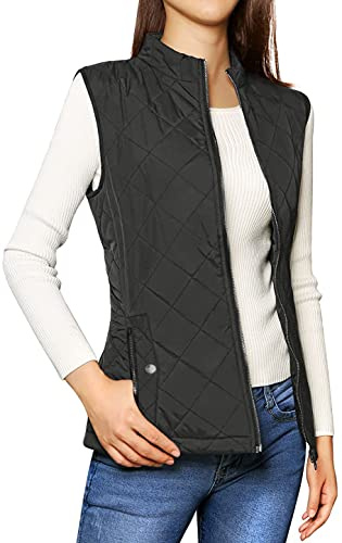 ORANDESIGNE Doudoune sans Manche Gilet Ultra Légère Veste Manteau Parka Blouson Zippée Hiver pour Femme Gilet Duvet Femme Chaud Doudoune sans Manche Col Montant A Noir XS