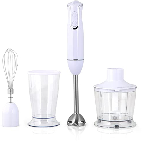 Batidora picadora. 2 velocidades. Vaso mezclador y medidor 600 ml. Picador universal con tapa 500 ml. Potencia 800W.