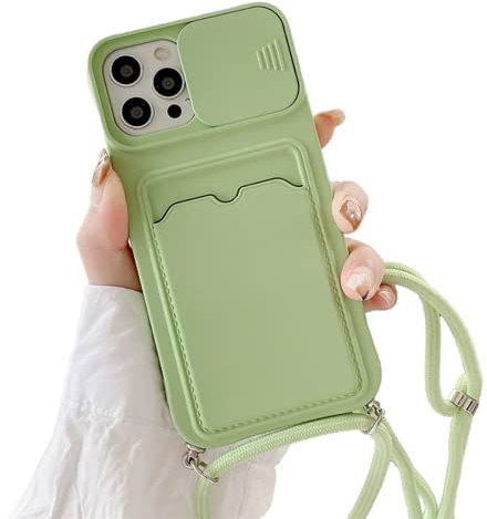 Rokmym Coque pour iPhone 13 Pro Max avec Cordon de Collier,Coque Protection Caméra Slide Case pour iPhone 13 Pro Max Silicone TPU Bumper Coque avec Slot Card Holder Housse pour iPhone 13 Pro Max