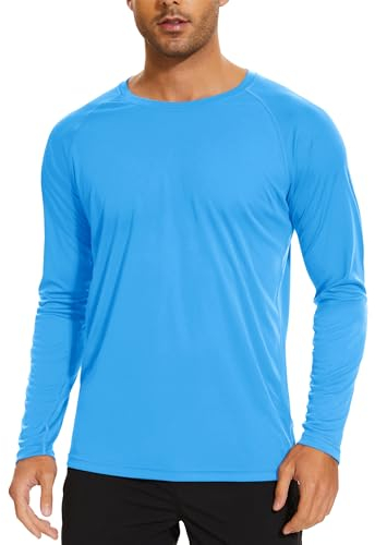 TACVASEN Herren UPF 50+ UV Sonnenschutz Langarmshirt Outdoor Langarm T-Shirt Rashguard, Azurblau, L