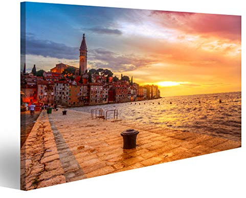 islandburner Bild auf Leinwand Rovinj Altstadt Nacht Adriatisches Meer Schöner Sonnenuntergang Küste Kroatien Europa Wandbild Poster Kunstdruck Bilder