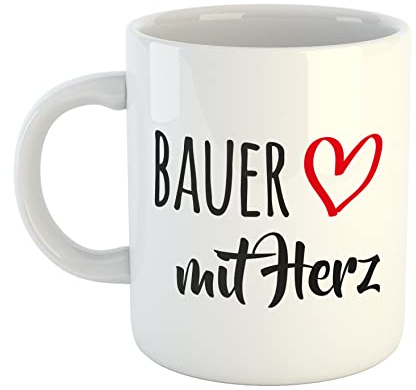 huuraa Kaffeetasse Bauer mit Herz Keramik Tasse Weiß 330ml mit Motiv für die tollsten Menschen