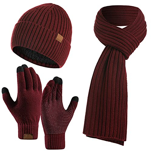 Kunyeah Mütze Schal Handschuhe Set Warm StrickmüTze Hut Lang Schal Touchscreen Handschuh Winter Accessoires für Herren Damen…
