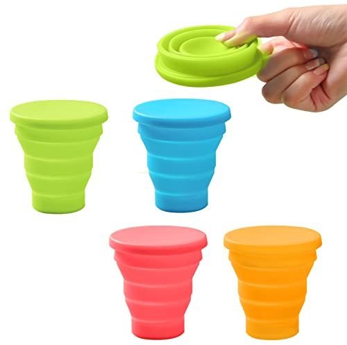 Faltbarer Reisebecher, Silikon Tasse, 4 Stück Becher, Klappbecher, Trinkbecher, Camping Becher für Wanderungen Im Freien (170 ml)