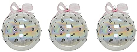 Kaemingk Weihnachtskugeln Glas 8cm x 3 Stück mit Strass Schleife Christbaumkugeln klar irisierend rosa