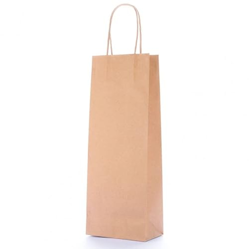 Buste Shopper Avana per Vino con Manico, Sacchetti in Carta Kraft per Bottiglie 14x8x40cm (50)