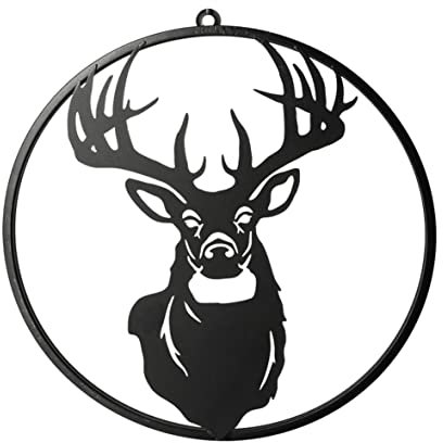 Cepewa Türhänger Hirschkopf Fensterdeko | Ø40x1cm Eisen schwarz | Dekohänger Weihnachtsdeko Adventsdeko