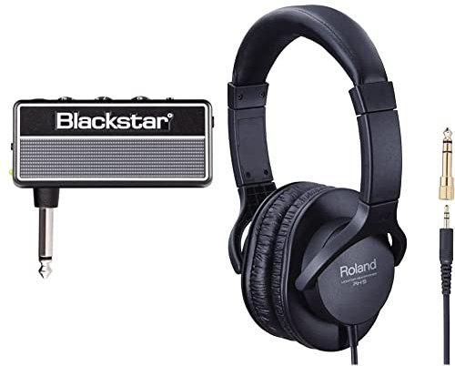 Blackstar amPlug 2 FLY Mini Portable Electric Guitar Headphone Amplifier Plugin Simulator with Built in Effects & Roland RH-5 Monitor Headphones for Everyday Music Making And Audio Playback,Black
