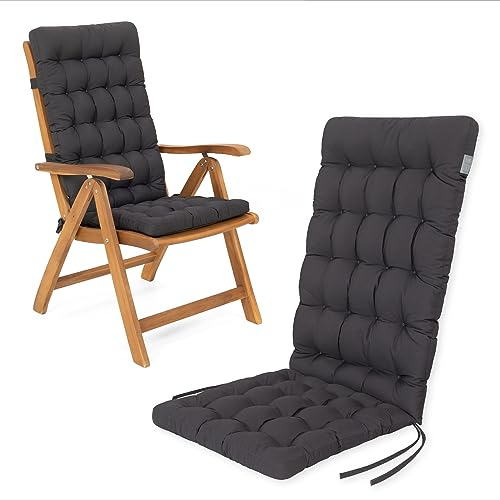 HAVE A SEAT Living - Hochlehner Auflage (1 St.) - Sitzpolster Gartenstuhl - Bequem, Wetterfest, Waschbar bis 95°C, Orthopädisch - Made in Germany (1 Stück - 120x48 cm, Grau/Anthrazit)