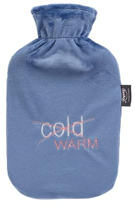Fashy Wärmflasche mit Flauschbezug und Stickerei Cold/warm, blau, 2,0 L