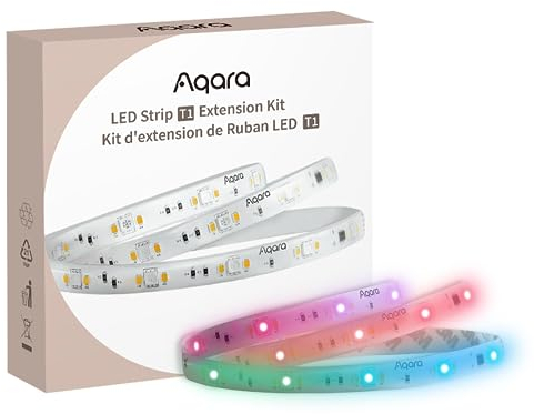 Aqara LED Streifen T1 Erweiterungsset, Erfordert LED Streifen T1 (Separat Erhältlich), 1M RGBIC LED Erweiterung mit 16 Millionen Farben/Einstellbarem Weiß/Farbverlaufseffekten (1 Packung)