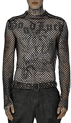 Mens Hollow Out Langarm-Mesh-T-Shirt Atmungsaktives Mesh-Basisschicht-T-Shirt Modisches männliches Kapuzenhemd Fliegeruhr