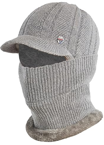 Rayson Strickmütze mit Ohrenklappen Herren Damen Winter Mütze und Handschuh Set Beanie Mütze Fleece Gefütterte Warme Beanie Mütze Outdoor Caps,Hellgrau