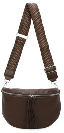 OBC Damen Tasche Crossbody Gürteltasche Brusttasche Umhängetasche Hüfttasche Crossover Bauchtasche Bodybag Schultertasche Handytasche Kunstleder Schokobraun