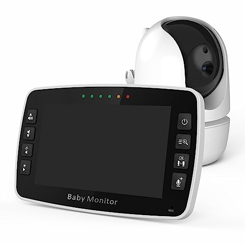 Hatem ÉCran IPS de 4,3 Pouces PTZ Intercom Baby Monitor Affichage de la TempéRature Nanny Cam CaméRa Longue Distance Prise UE