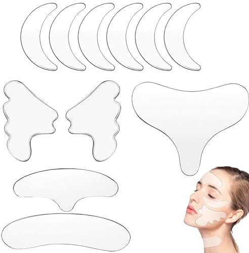 ZEACCT Silicone Patch Antirughe Cuscinetti Antirughe, Antirughe Cerotti Patch Riutilizzabile Viso Antirughe Silicone, Ridurre Rughe Intorno a Fronte, Occhi, Bocca Collo e Petto -11 Articoli