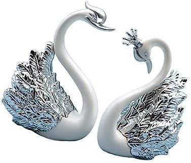 ifundom Schwanen Kuchenfigur 2 Stück Kunststoff Silber Weihnachten Party | Torten und Miniatur Landschaften, Glatte Oberfläche, Wiederverwendbar, Passend für Zuhause und Schaufenster
