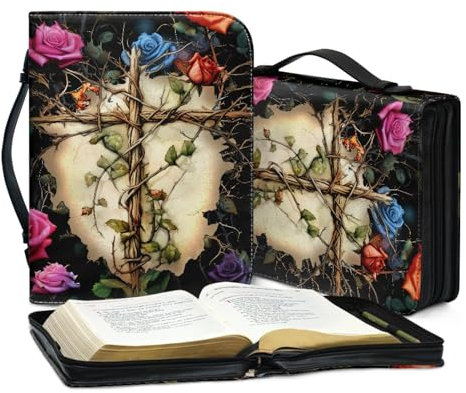 Wanyint Housse de bible avec imprimé croix rose pour femmes et filles - Housse de bible portable à fermeture éclair pour femme
