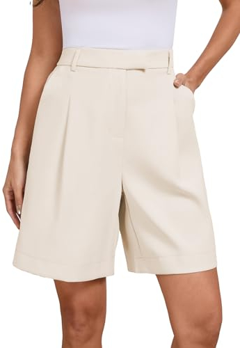 Famulily Frauen Solid High Taille Wide Leg Workwear Shorts mit Reißverschluss Tasche Knielänge Shorts Beige XXL