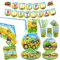Tractor Farm Birthday Party Tableware Supplies Serves 20 - Includes Tractor Happy Birthday Banner, Plates, Napkins, Cups, Straws, Tablecloth, for Barnyard Farm Party Decorations (Yellow-S)