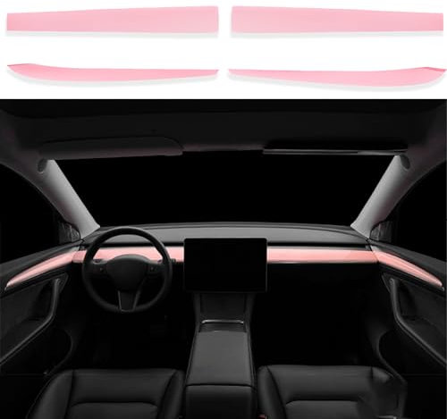 YJMOTOR Dashboard Cover Wrap and Front Door Inner Armrest Panel Cover Trim Compatible with Tesla Model 3(2021-2023) and Model Y(2019-2024)(Light Pink)