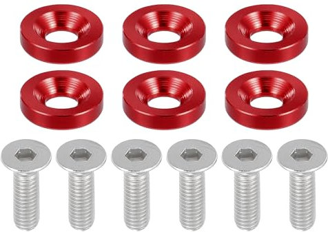 Motoforti Rondelle di Finitura Universali a Testa Svasata per Parafanghi, paraurti, Kit di Fissaggio per Motociclette, M6, Lega di Alluminio, Rosso, 6 pezzi