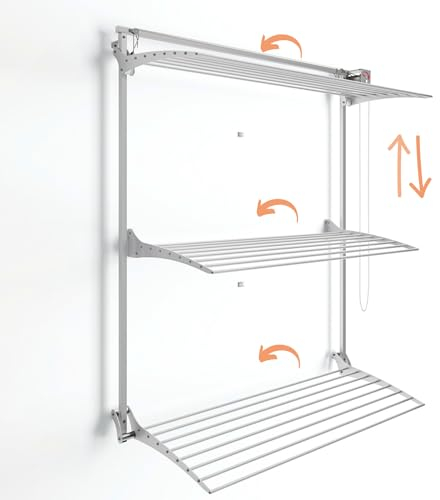 foxydry Tower Wand-Wäscheständer, vertikaler Wandtrockner, einziehbarer Wäscheständer für Innen und Außen, 108 x 52 x 137 cm (108 x 52 x 137 cm, Grau rechts)