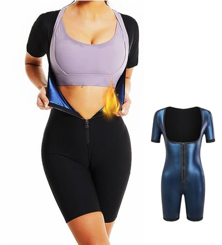 Weyot Saunaanzug Damen, Schwitzanzug Zum Abnehmen, Damen-Bodysuit Schweiß-Taillentrainer Overall Schlanker Fettverbrennender Body Shaper Für Lauf-Fitness,3XL,Black