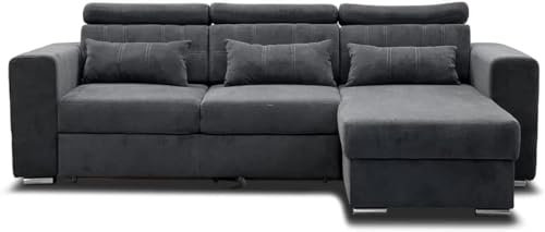 Lucca Corner Sofa Bed With Storage - Quality Fabric - Universal Side Sofa Bed (Grey)
