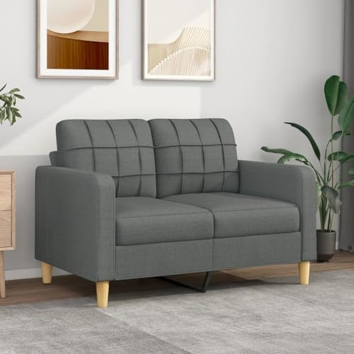Willood 2-Sitzer-Sofa Couch für Wohnzimmer, Polstersofa mit Metallgestell, Loungesofa Zweisitzer Wohnzimmersofa Wohnzimmermöbel Dunkelgrau 120 cm Stoff