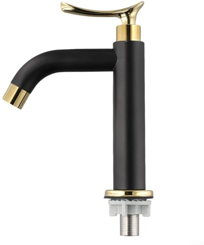 Robinet d'évier de salle de bain noir, doré simple robinet de lavabo à eau froide, robinet à poignée d'eau froide en acier inoxydable pour évier de salle de bain (court)