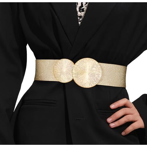 VONMELLI Damen Breiter Elastischer Gürtel mit Goldener Schnalle für Kleid Stretchy Vintage Taillengürtel für Damen Gold(Gold Schnalle) S