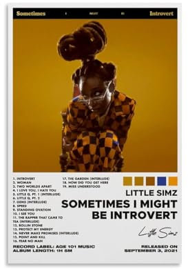 LISHDUNS Sometimes I Might Be Introvert by Little Simz Album-Poster, Schlafzimmer, Wohnzimmer, Wanddekoration, Poster, Ästhetik, Art-Deco, 30 x 45 cm, ungerahmter Stil