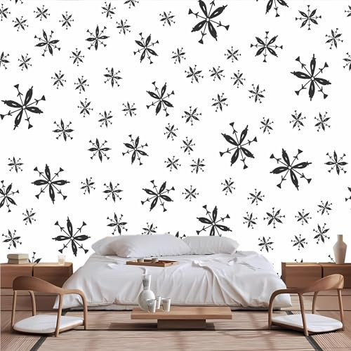 Lcythiazole Papier peint noir et blanc flocon de neige noir et blanc motif peint à la main pour salon, chambre à coucher, autocollant amovible, taille personnalisable, décoller et coller