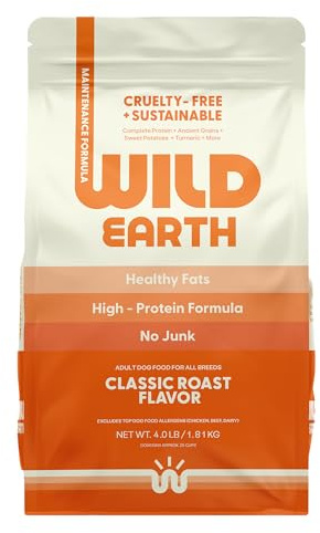 Wild Earth Vegan Dry Dog Food | Plant-Based Maintenance Formula | Vegetarian, Allergy Relief, Veterinarian-Developed for Complete Nutrition | Classic Roast Flavor, 4 Pound Bag