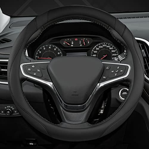 GIANT PANDA Auto Lenkradbezug aus PU-Leder, 37-38 cm Atmungsaktiver, Rutschfester Lenkradhüllen – Schwarz