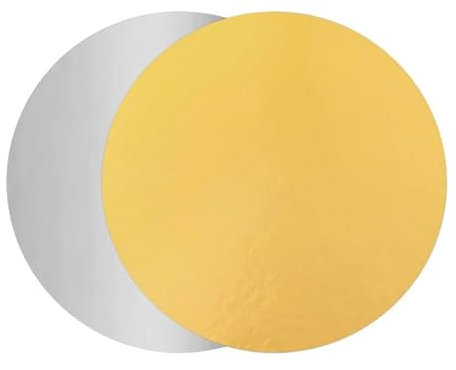 Monouso | 10 Bases para Tartas de Cartón, 18cm, Oro/Plata, Soporte para Pasteles, Reversibles, Discos para Tartas, Cocina, Repostería, Reciclable.