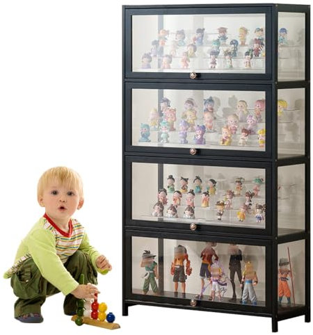 Koubhyj 4 Schicht Vitrinenschrank Stehend, 80x33x140cm Curio-SchräNke, Vitrine für Sammlerstücke für Miniaturmodelle von Autos, Pop, Figur, Modellbau(Schwarz/Von Allen Seiten transparent)