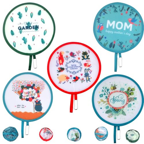 AGNURCADE Faltbare Handfächer für den Sommer, rund, abstrakter Stil, Handventilator, Mehrrollen-Disc-Fächer für Outdoor-Aktivitäten, Spiele, Weihnachten, Party, Festival, Dekoration, 5 Stile