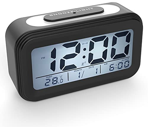 Coolzon Despertador Digital, Alarma Reloj Despertador Pilas para Infantil Niño Adulto, Despertador de Viaje Silencioso con Pantalla LED Calendario Temperatura Función Snooze Luz Nocturna, Gris Oscuro