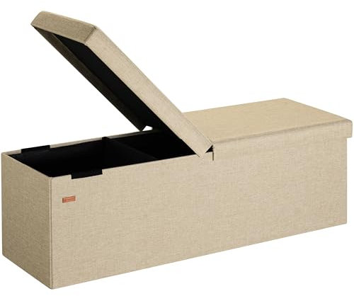 Casaria® Sitzbank mit Stauraum, Beige - Faltbar, 115 x 40 x 40 cm, 130L Volumen, bis 300 kg belastbar, gepolstert, Leinen-Optik - Aufbewahrungsbox mit Deckel, Sitztruhe mit Stauraum, Polsterbank