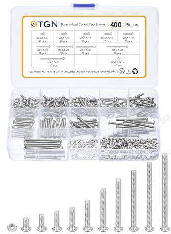 DTGN 400Pcs M3-0.5x6/8/10/12/16/20/25/30/35/40 Button Head Socket Cap Screw | Good for Road Bicycle, Mountain Bike, Auto 304 SS