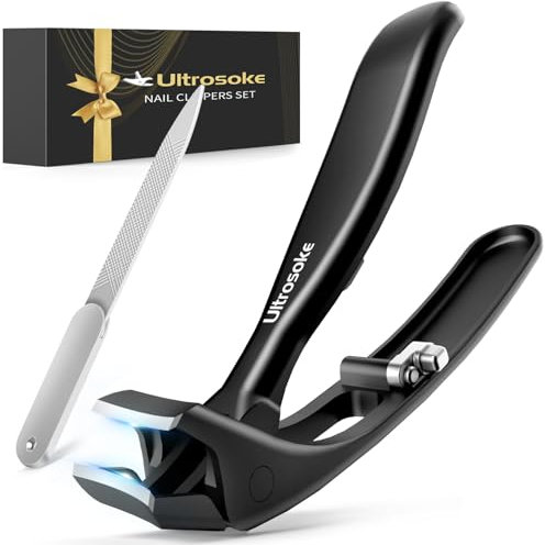 Toenail Clippers for Seniors Thick Toenails, Angled Head Toe Nail Clippers for Men Large with Wide Jaw Opening, Heavy Duty Sharp Fingernail Clipper Cutter with Catcher & Long Handle, Black
