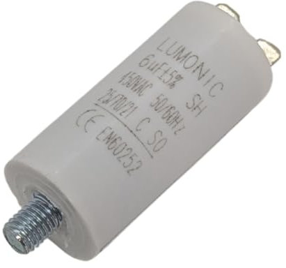 Lumonic Condensateur de démarrage avec Prise De Courant 6,3x0,8mm I 6µF 450V I 26x55mm I 6uF I Condensateur de moteur avec boîtier en plastique I Cond