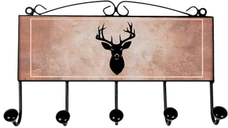 speecheese Hirschkopf Silhouette Kleiderhaken Leiste mit 5 Haken Naturdeko rustikale Garderobenleiste für Naturfreunde