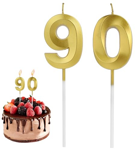 Annlpoy 90th Birthday Number Candles Gold,90th birthday decorations 90. geburtstag,Kuchendekoration Topper für Geburtstagstorte, Jubiläum, Hochzeitsfeier, Feierliche Anlässe, Dekorative Kerzen