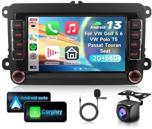 2G&64G 7 Autoradio Für VW Golf 5 6 VW Polo T5 Passat Touran Seat mit Carplay Android Auto,Android 15,Touchscreen Bluetooth RDS/FM Radio,WiFi Navi/AHD Rückfahrkamera/CANBUS