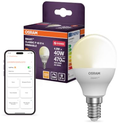Osram SMART LED Lampe P40 Miniballform E14, 4.9W ZigBee 3.0, dimmbar 2700K warmweiß, App Steuerung, Alexa, Smart Home