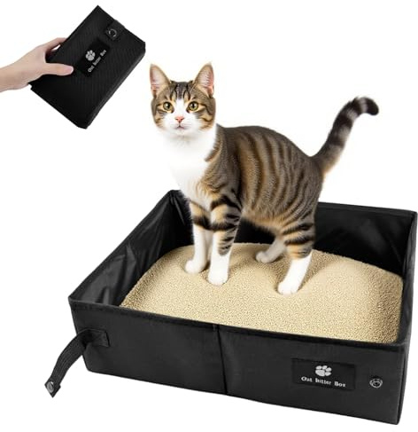 Arenero Portatil Gatos, 45 x 36.5 x 12.5 cm Arenero Gato Pequeño,Negro Arenero de Gato, Plegable Caja de Arena para Gatos, Portátil Cat Litter Box, Adecuado para Viajes al Aire Libre con Mascotas